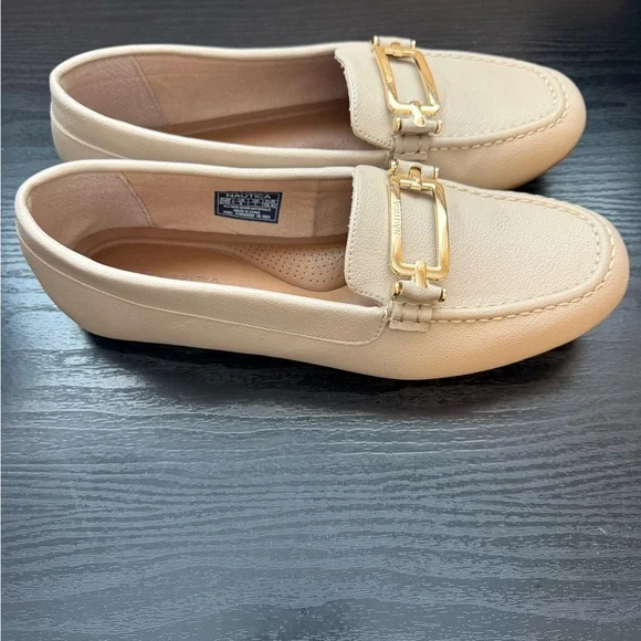 Nautica Women's Beige Loafers with Gold Accent - Picture 2 of 6